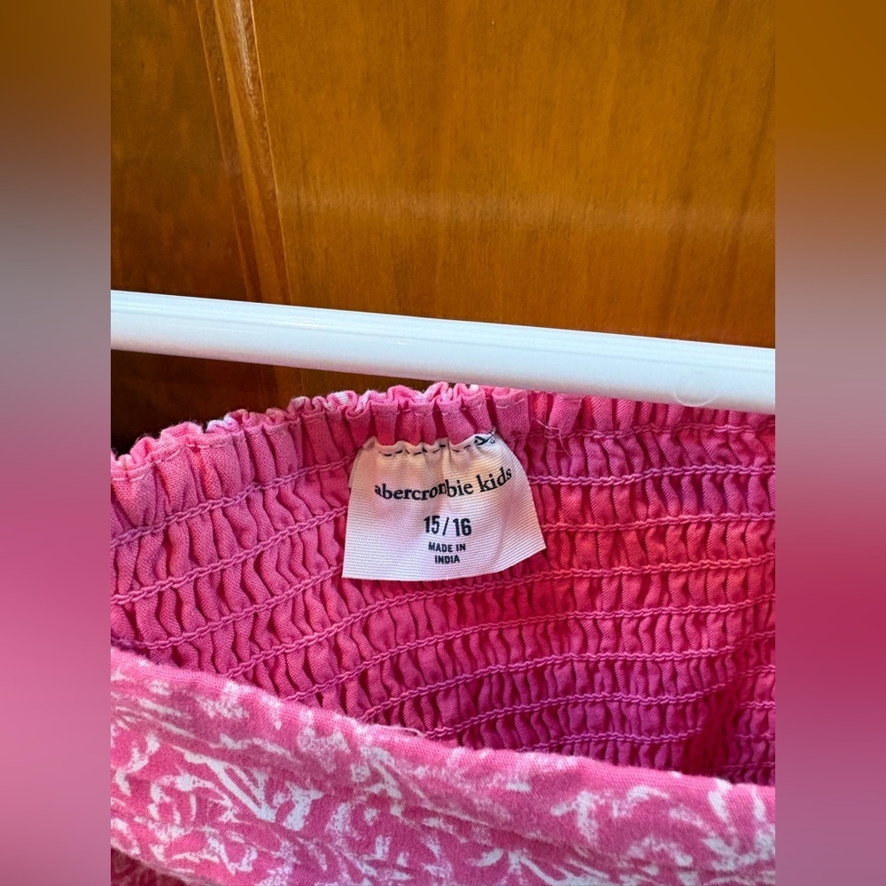 Abercrombie Kids Girls Emerson Puff Sleeve Mini Dress Pink & White Size 15/16 - Picture 4 of 6